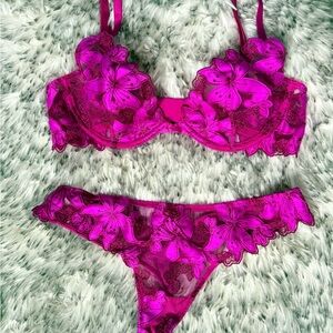 Victoria's Secret Pink Floral Lace Bra Set